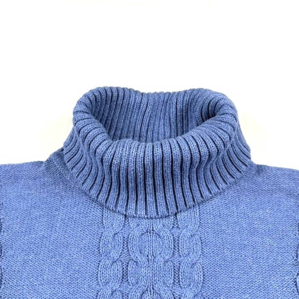 LL Bean Women's Size‎ S Double L Mixed Cable Knit Sweater Turtleneck Cotton Blue